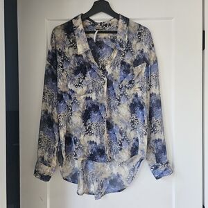 Free People Navy and Beige Button Down Shirt